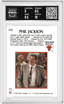 Phil Jackson from the 1990-91 NBA Hoops set graded by Arena Club and given an overall grade of 9.
