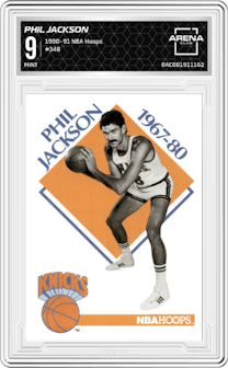 Phil Jackson from the 1990-91 NBA Hoops set graded by Arena Club and given an overall grade of 9.