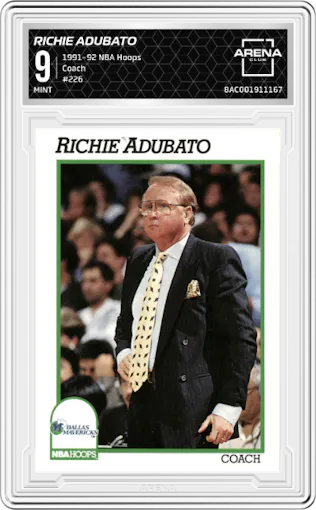 Richie Adubato from the 1991-92 NBA Hoops set graded by Arena Club and given an overall grade of 9.