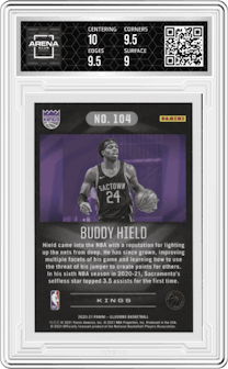 Buddy Hield from the 2020-21 Panini Illusions  set graded by Arena Club and given an overall grade of 9.5.