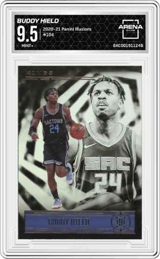 Buddy Hield from the 2020-21 Panini Illusions  set graded by Arena Club and given an overall grade of 9.5.