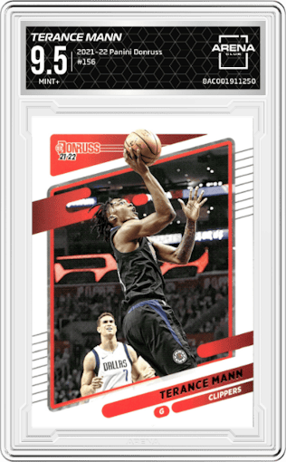 Terance Mann from the 2021-22 Panini Donruss set graded by Arena Club and given an overall grade of 9.5.