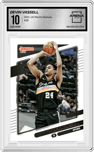 Devin Vassell from the 2021-22 Panini Donruss set graded by Arena Club and given an overall grade of 10.