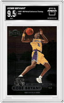 Kobe Bryant from the 1997-98 Metal Universe Championship set graded by Arena Club and given an overall grade of 9.5.
