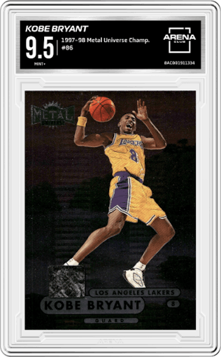 Kobe Bryant from the 1997-98 Metal Universe Championship set graded by Arena Club and given an overall grade of 9.5.