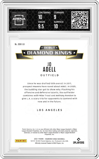 Jo Adell from the 2021 Panini Diamond Kings set graded by Arena Club and given an overall grade of 9.5.