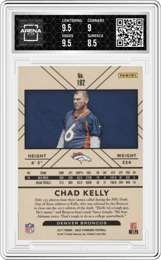 Chad Kelly from the 2017 Panini Gold Standard set graded by Arena Club and given an overall grade of 9.