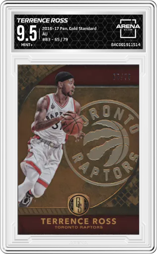 Terrence Ross from the 2016-17 Panini Gold Standard set featuring a AU parallel graded by Arena Club and given an overall grade of 9.5.