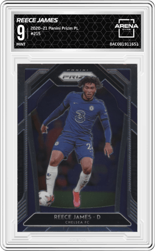 Reece James from the 2020-21 Panini Prizm Premier League set graded by Arena Club and given an overall grade of 9.