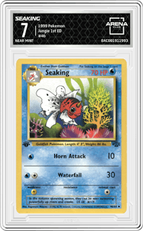 Seaking from the 1999 Pokemon set graded by Arena Club and given an overall grade of 7.