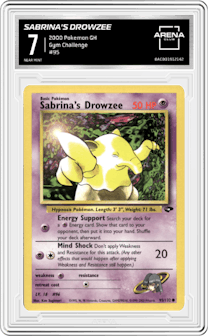 Sabrina's Drowzee from the 2000 Pokemon GH set graded by Arena Club and given an overall grade of 7.