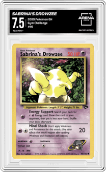 Sabrina's Drowzee from the 2000 Pokemon GH set graded by Arena Club and given an overall grade of 7.5.