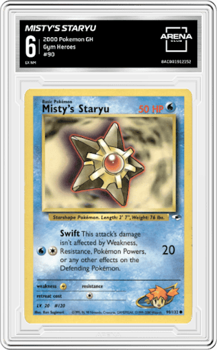 Misty's Staryu from the 2000 Pokemon GH set graded by Arena Club and given an overall grade of 6.