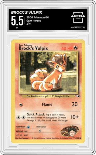 Brock's Vulpix from the 2000 Pokemon GH set graded by Arena Club and given an overall grade of 5.5.