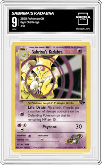 Sabrina's Kadabra from the 2000 Pokemon GH set graded by Arena Club and given an overall grade of 9.