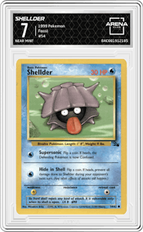 Shellder from the 1999 Pokemon set graded by Arena Club and given an overall grade of 7.