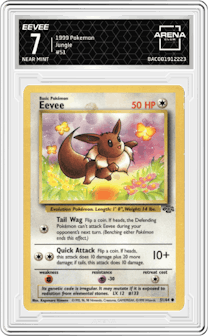 Eevee from the 1999 Pokemon set graded by Arena Club and given an overall grade of 7.