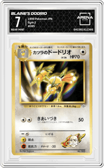 Blaine's Dodrio from the 1999 Pokemon JPN set graded by Arena Club and given an overall grade of 7.