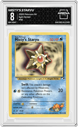 Misty's Staryu from the 2000 Pokemon GH set graded by Arena Club and given an overall grade of 8.