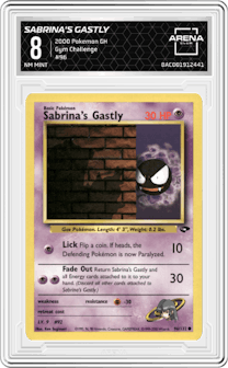 Sabrina's Gastly from the 2000 Pokemon GH set graded by Arena Club and given an overall grade of 8.