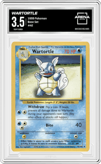 Wartortle from the 1999 Pokemon set graded by Arena Club and given an overall grade of 3.5.