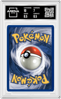 Dark Dragonite from the 2000 Pokemon set graded by Arena Club and given an overall grade of 7.5.