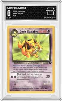Dark Kadabra from the 2000 Pokemon set graded by Arena Club and given an overall grade of 6.