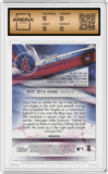 Mike Trout from the 2017 Bowman’s Best set featuring a Refractor  parallel graded by Arena Club and given an overall grade of 10.