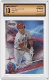 Mike Trout from the 2017 Bowman’s Best set featuring a Refractor  parallel graded by Arena Club and given an overall grade of 10.