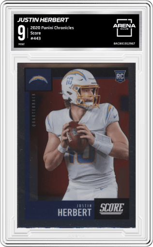 Justin Herbert from the 2020 Panini Chronicles set graded by Arena Club and given an overall grade of 9.