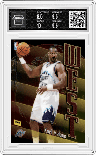 Jayson Williams/Karl Malone from the 1998-99 Topps set graded by Arena Club and given an overall grade of 9.