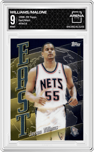 Jayson Williams/Karl Malone from the 1998-99 Topps set graded by Arena Club and given an overall grade of 9.