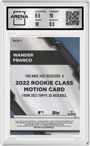 Wander Franco from the 2020 Topps 3D set graded by Arena Club and given an overall grade of 10.