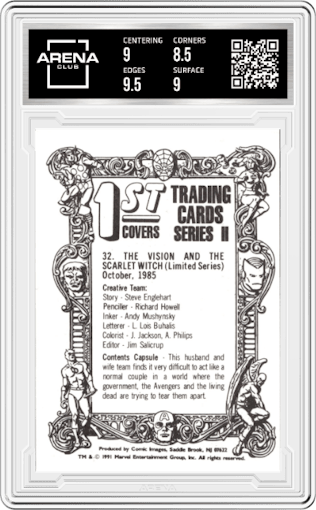 Vision and The Scarlet Witch from the 1991 Comic Images Marvel Comics First Covers II set graded by Arena Club and given an overall grade of 9.