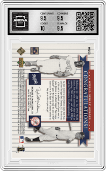 Jackie Robinson/Billy Martin from the 2002 Upper Deck World Series Heroes set graded by Arena Club and given an overall grade of 10.