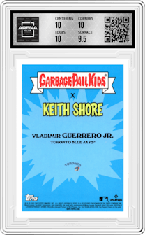 Stratosphere Vladimir from the 2022 Topps X MLB Garbage Pail Kids set featuring a Rainbow Foil parallel graded by Arena Club and given an overall grade of 10.