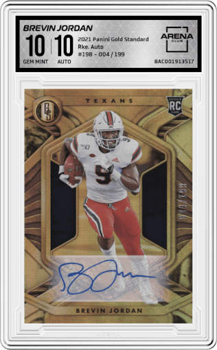 Brevin Jordan from the 2021 Panini Gold Standard set graded by Arena Club and given an overall grade of 10.