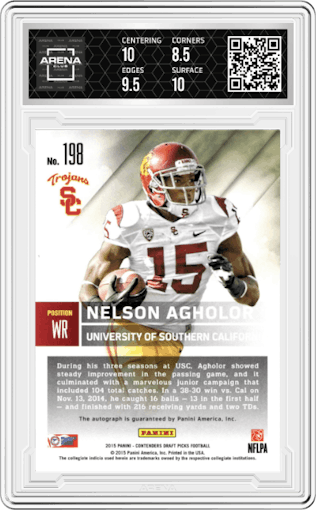 Nelson Agholor from the 2015 Panini Contenders Draft Picks set graded by Arena Club and given an overall grade of 9.