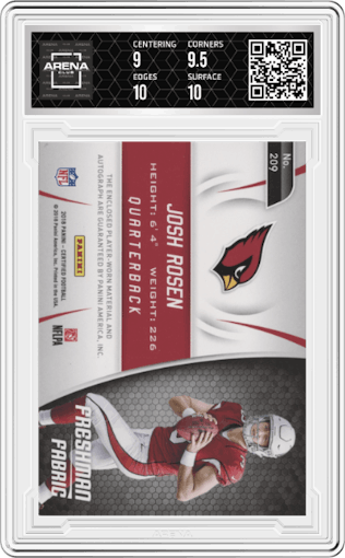Josh Rosen from the 2018 Panini Certified set graded by Arena Club and given an overall grade of 9.5.
