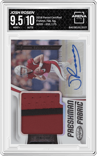 Josh Rosen from the 2018 Panini Certified set graded by Arena Club and given an overall grade of 9.5.