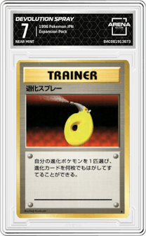 Devolution Spray from the 1996 Pokemon JPN set graded by Arena Club and given an overall grade of 7.