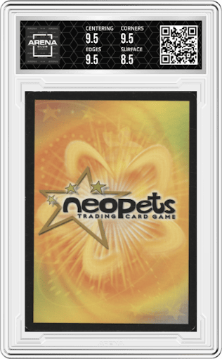 Blue Scorchio from the Neopets 2003 set graded by Arena Club and given an overall grade of 9.