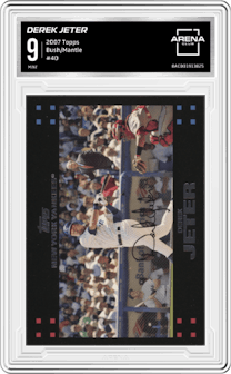 Derek Jeter from the 2007 Topps set featuring a Bush/Mantle parallel graded by Arena Club and given an overall grade of 9.
