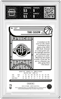 Tari Eason from the 2022-23 Panini NBA Hoops set featuring a Teal Explosion parallel graded by Arena Club and given an overall grade of 9.5.