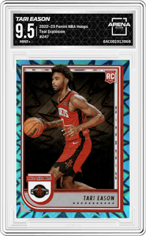 Tari Eason from the 2022-23 Panini NBA Hoops set featuring a Teal Explosion parallel graded by Arena Club and given an overall grade of 9.5.