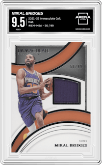 Mikal Bridges from the 2021-22 Panini Immaculate Collection set graded by Arena Club and given an overall grade of 9.5.