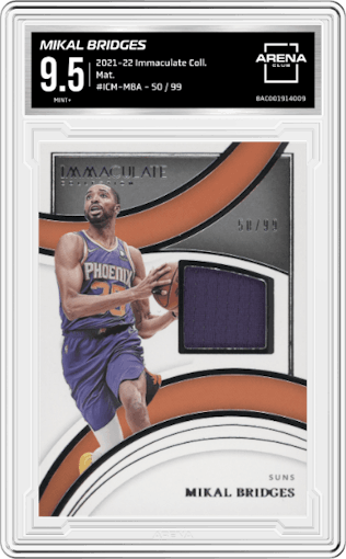 Mikal Bridges from the 2021-22 Panini Immaculate Collection set graded by Arena Club and given an overall grade of 9.5.