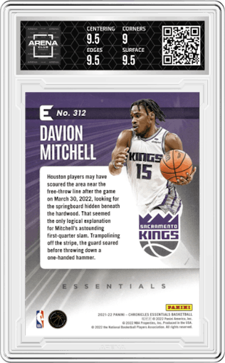 Davion Mitchell  from the 2021-22 Panini Chronicles set featuring a Pink parallel graded by Arena Club and given an overall grade of 9.5.