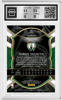 Aaron Nesmith from the 2020-21 Panini Select  set featuring a Neon Green parallel graded by Arena Club and given an overall grade of 10.