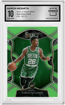 Aaron Nesmith from the 2020-21 Panini Select  set featuring a Neon Green parallel graded by Arena Club and given an overall grade of 10.